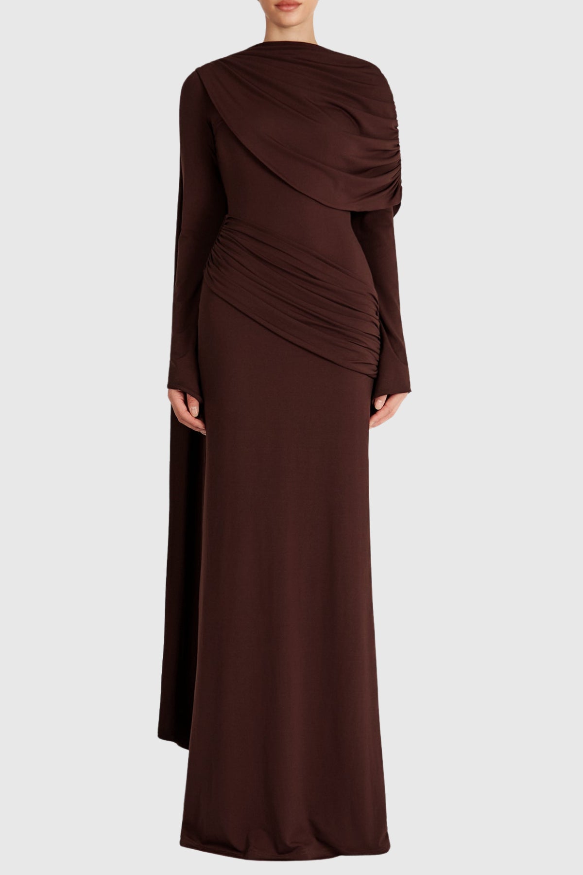 Draped Cape Sleeve Maxi Dress Gown