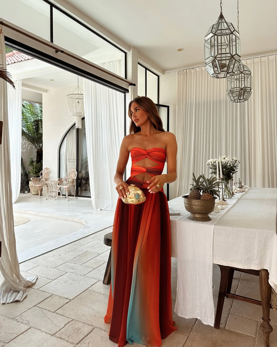 Elegant Gradient Halter Cut-Out Evening Dress