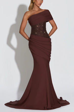 Dark Brown One-Shoulder Formal Mermaid Dress