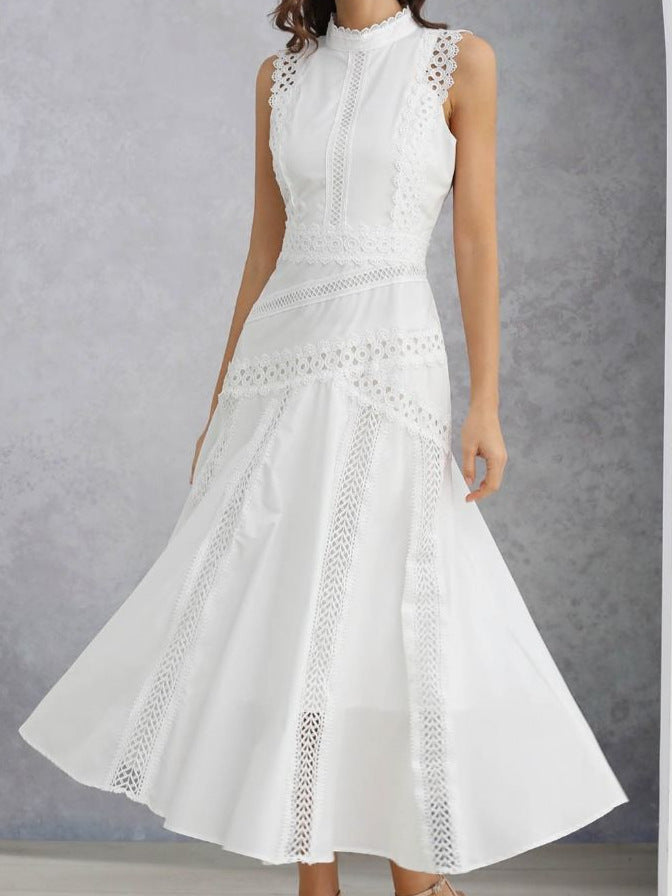 Elegant white lace maxi dress