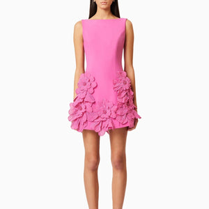 Pink 3D Flower Applique Mini Dress