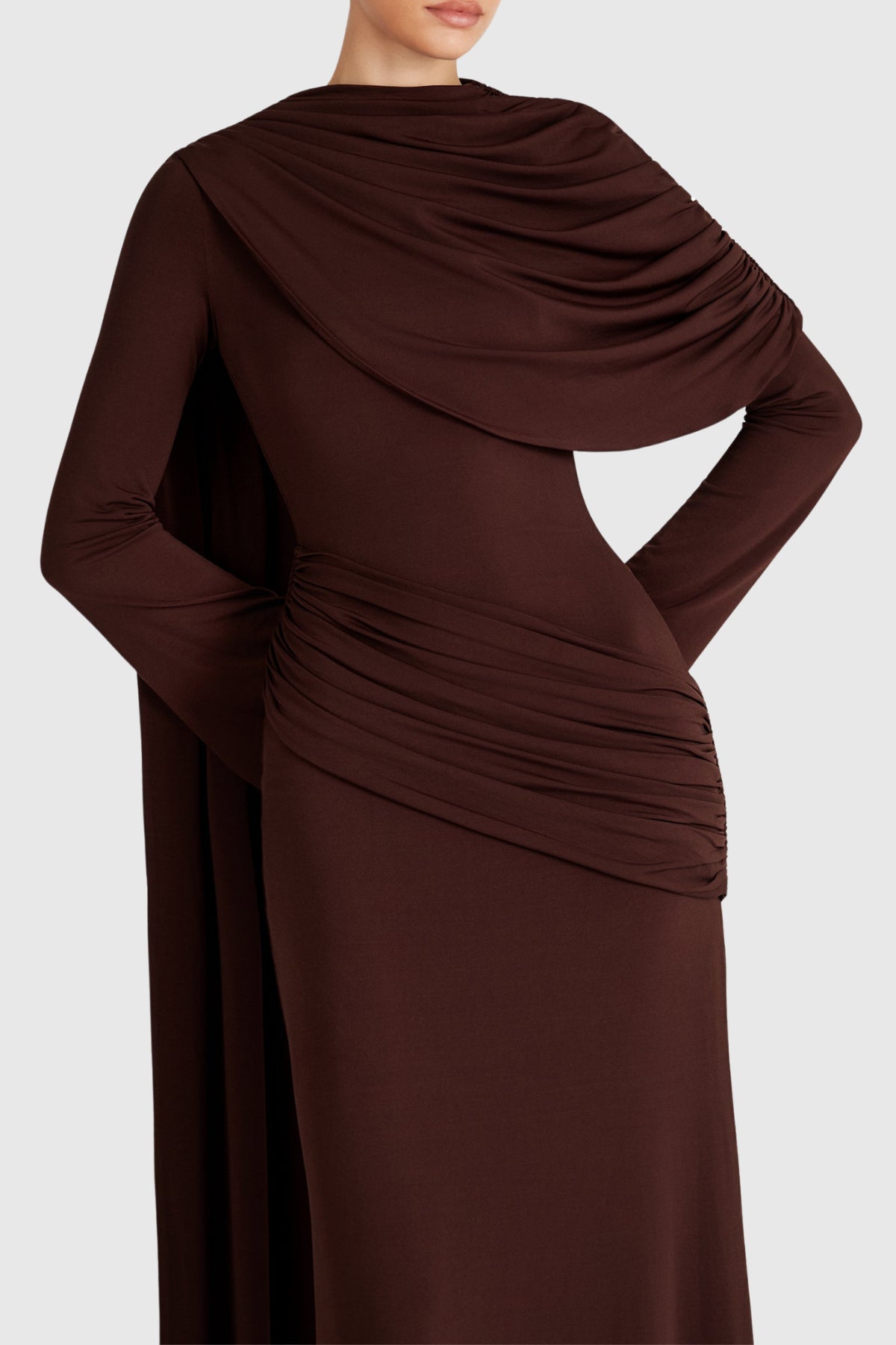 Draped Cape Sleeve Maxi Dress Gown