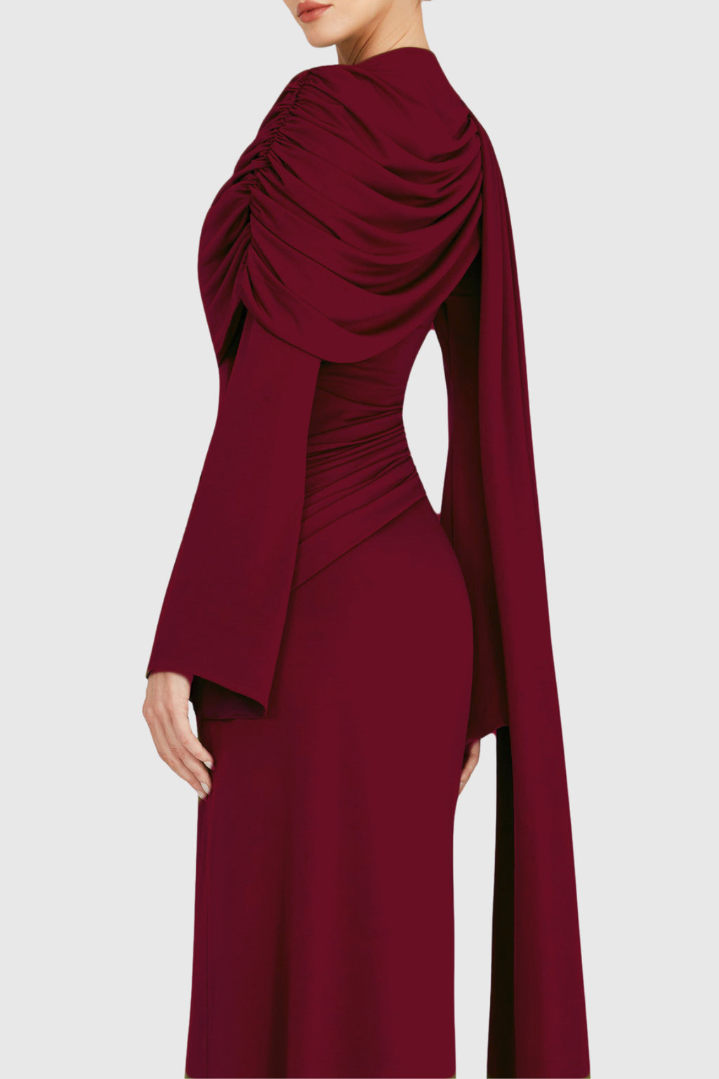 Draped Cape Sleeve Maxi Dress Gown