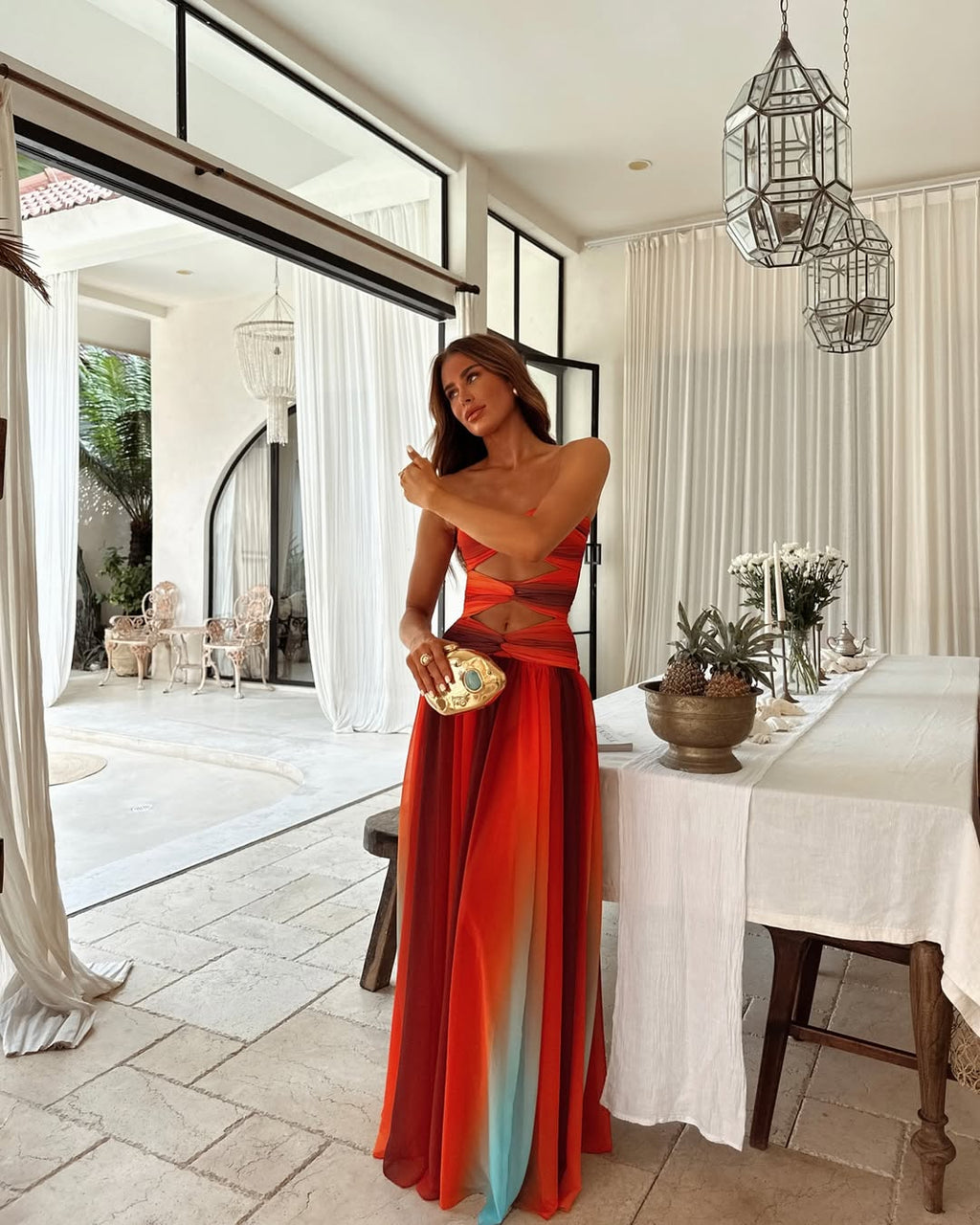 Elegant Gradient Halter Cut-Out Evening Dress