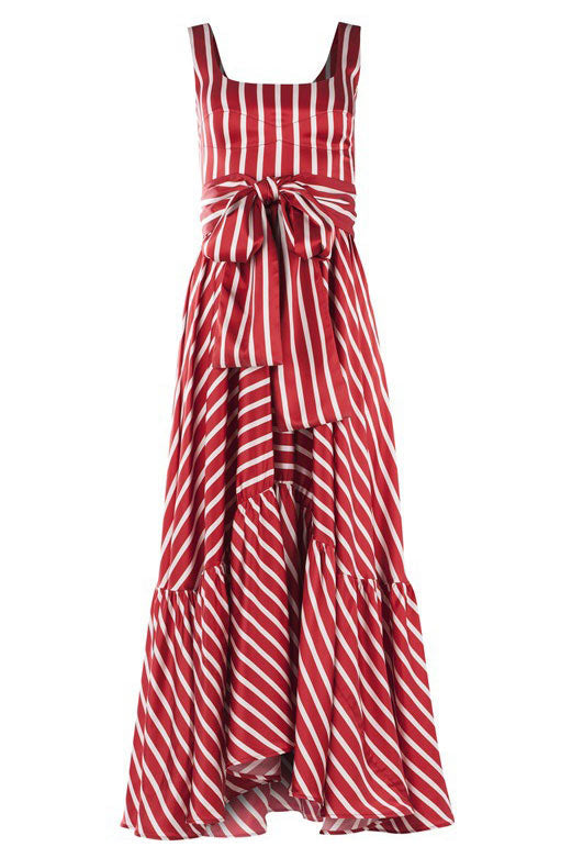 Women’s Red Striped Bow Tie Midi Dress