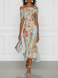 Pastel Floral Off-Shoulder Mermaid Maxi Dress