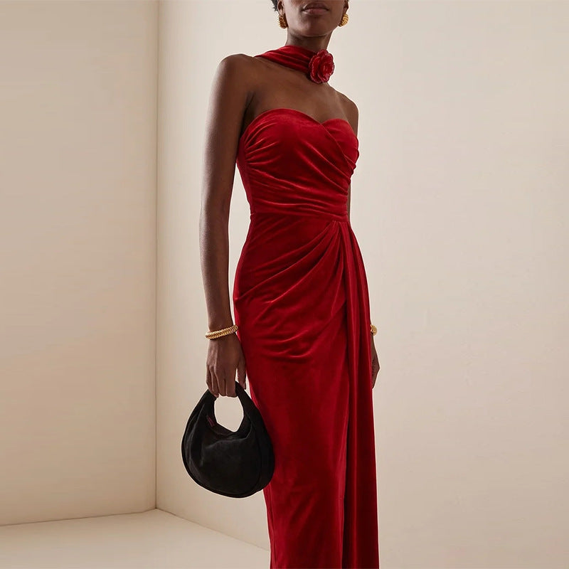 Burgundy Velvet Party Dress