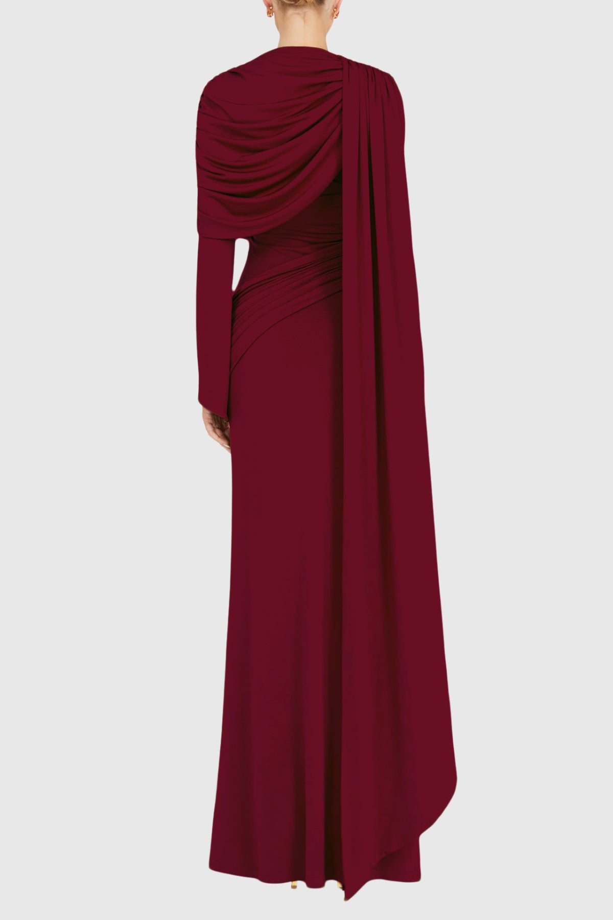 Draped Cape Sleeve Maxi Dress Gown