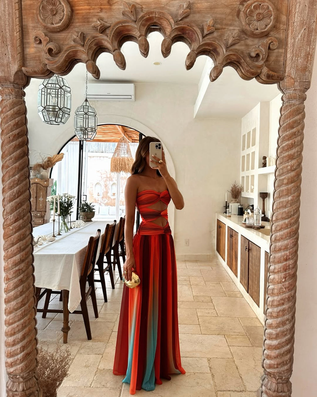 Elegant Gradient Halter Cut-Out Evening Dress