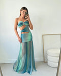Turquoise Cut-Out Ruched Maxi Dress