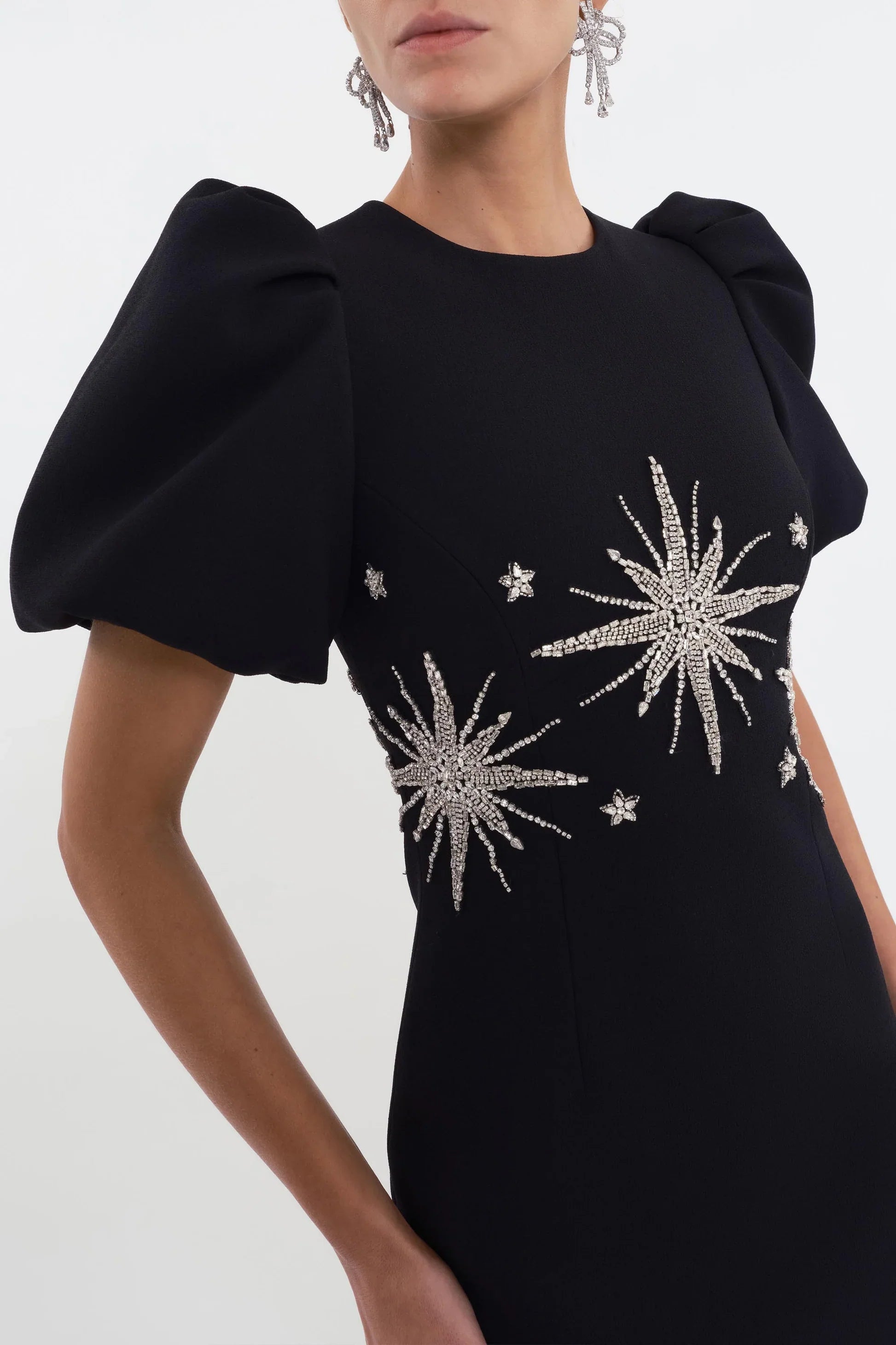 Women's Sleeve Starburst Beaded Sheath Formal Dress, Elegant Cocktail Gown