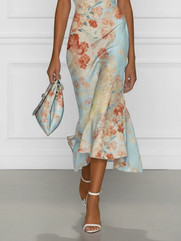 Pastel Floral Off-Shoulder Mermaid Maxi Dress