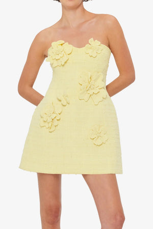 Women's Yellow Tweed Strapless Mini Dress