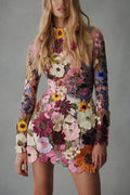 3D Floral Appliqué Sheer Bodycon Mini Dress