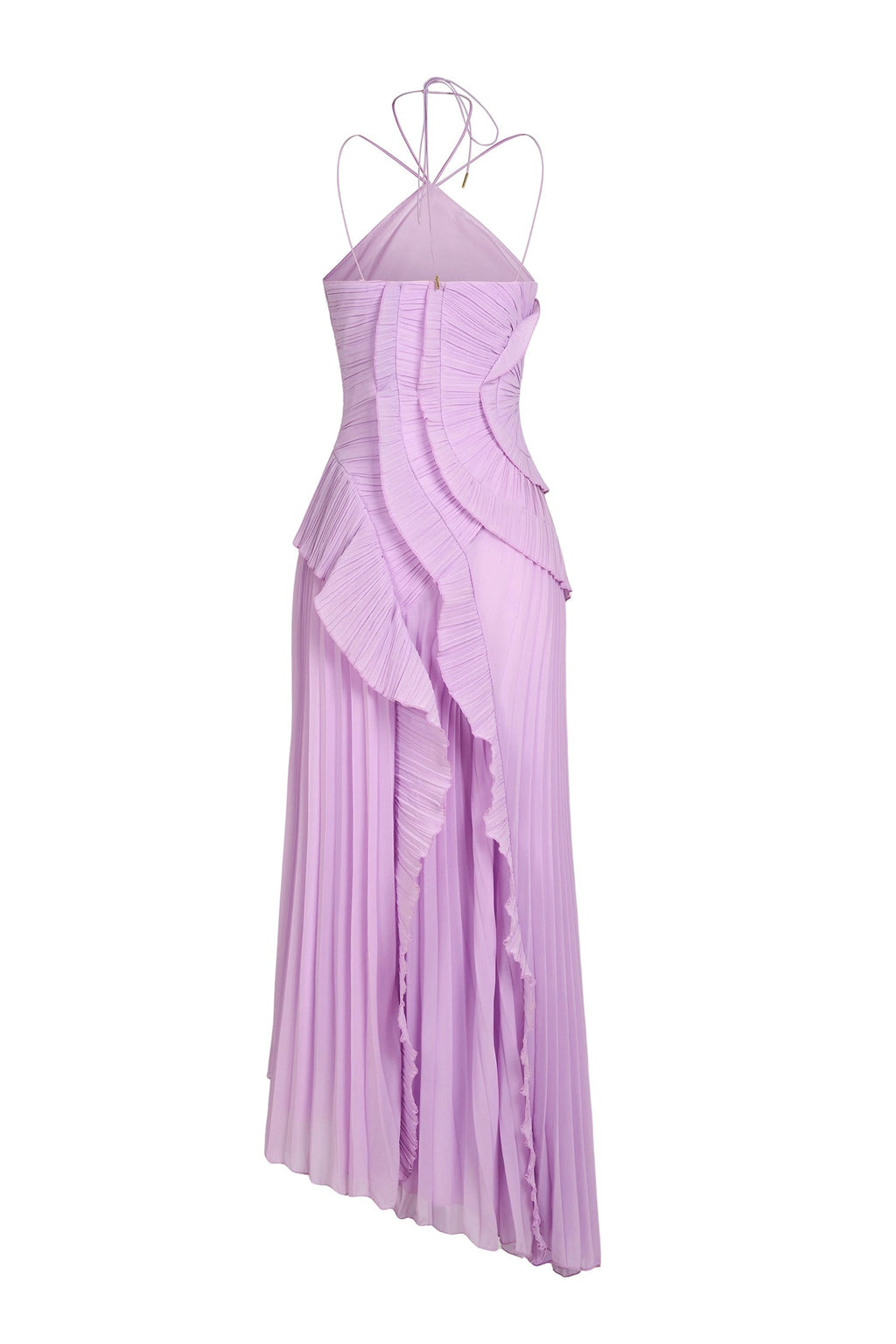 Lavender Ruffle Halter Neck Pleated Maxi Dress