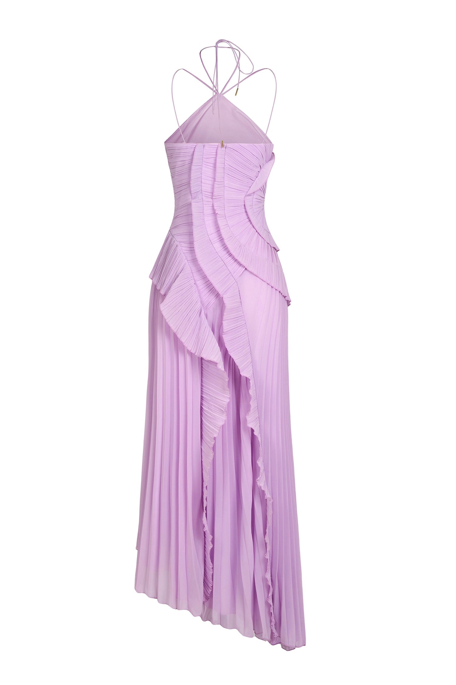 Lavender Ruffle Halter Neck Pleated Maxi Dress