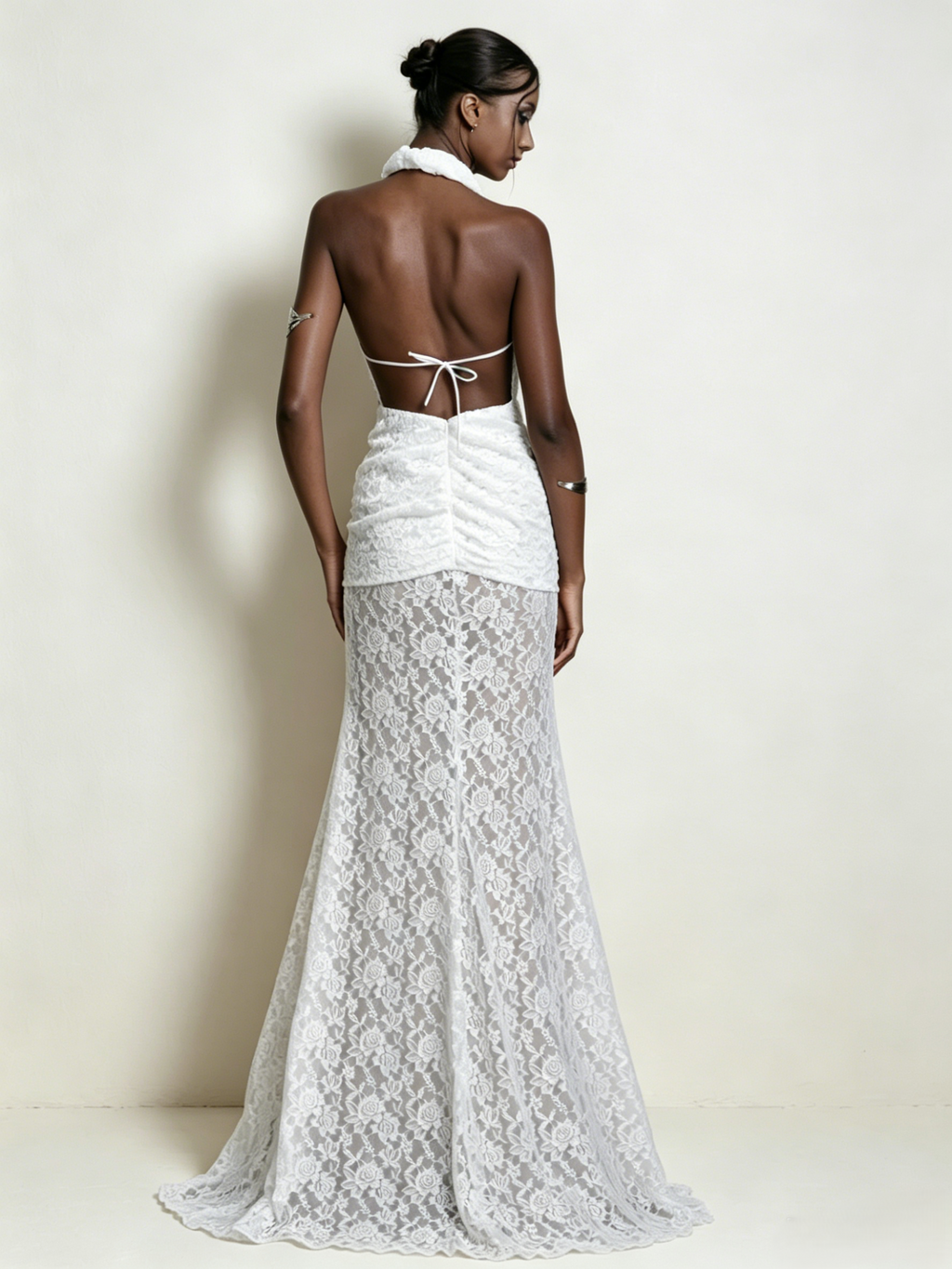 Plunging V-Neck Sheer Floor Length Bridal Gown