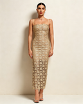Champagne Lace Crochet Bodycon Midi Dress