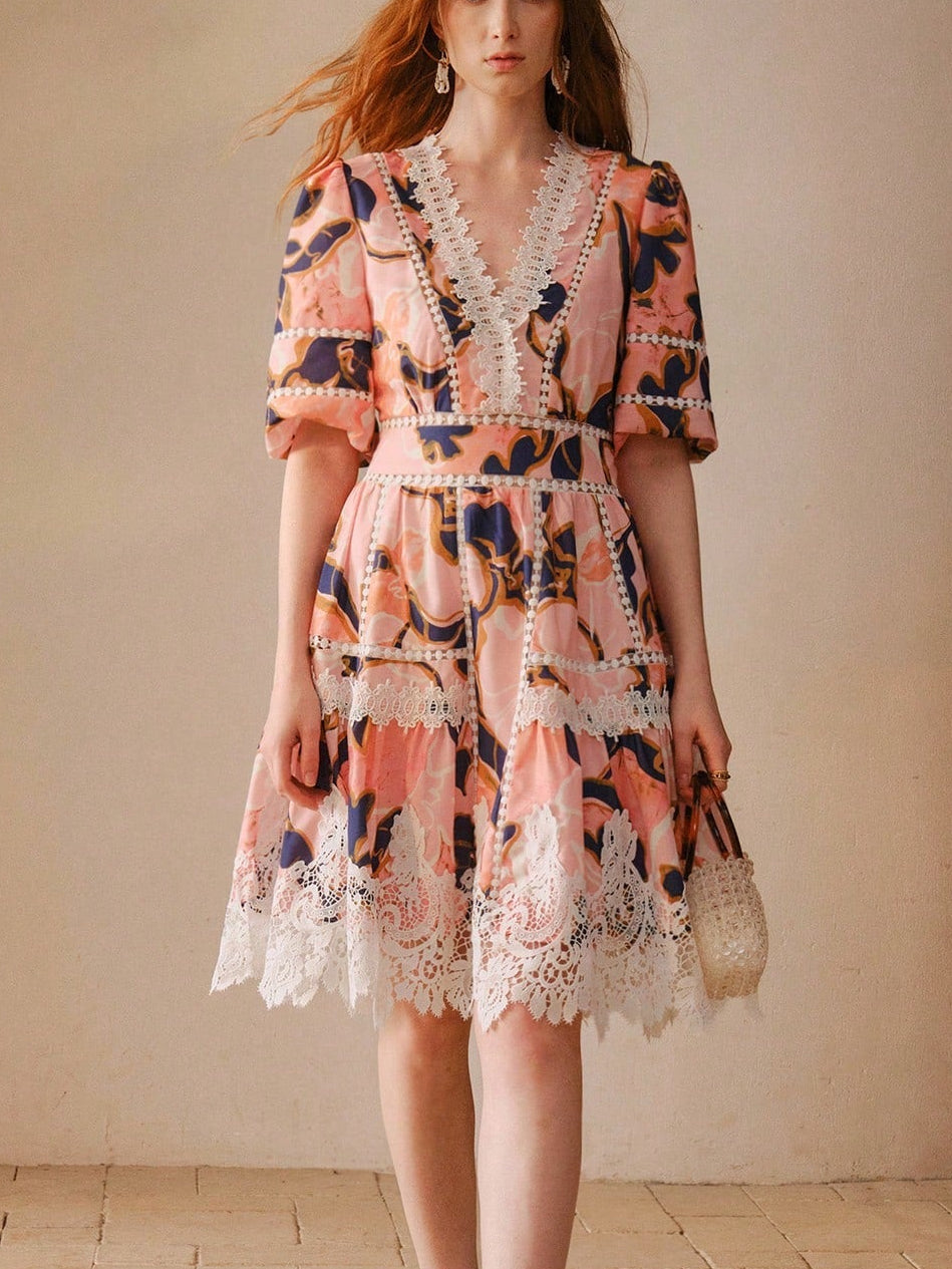 WOMEN'S FASHION FLORAL LACE SHORT DRESS