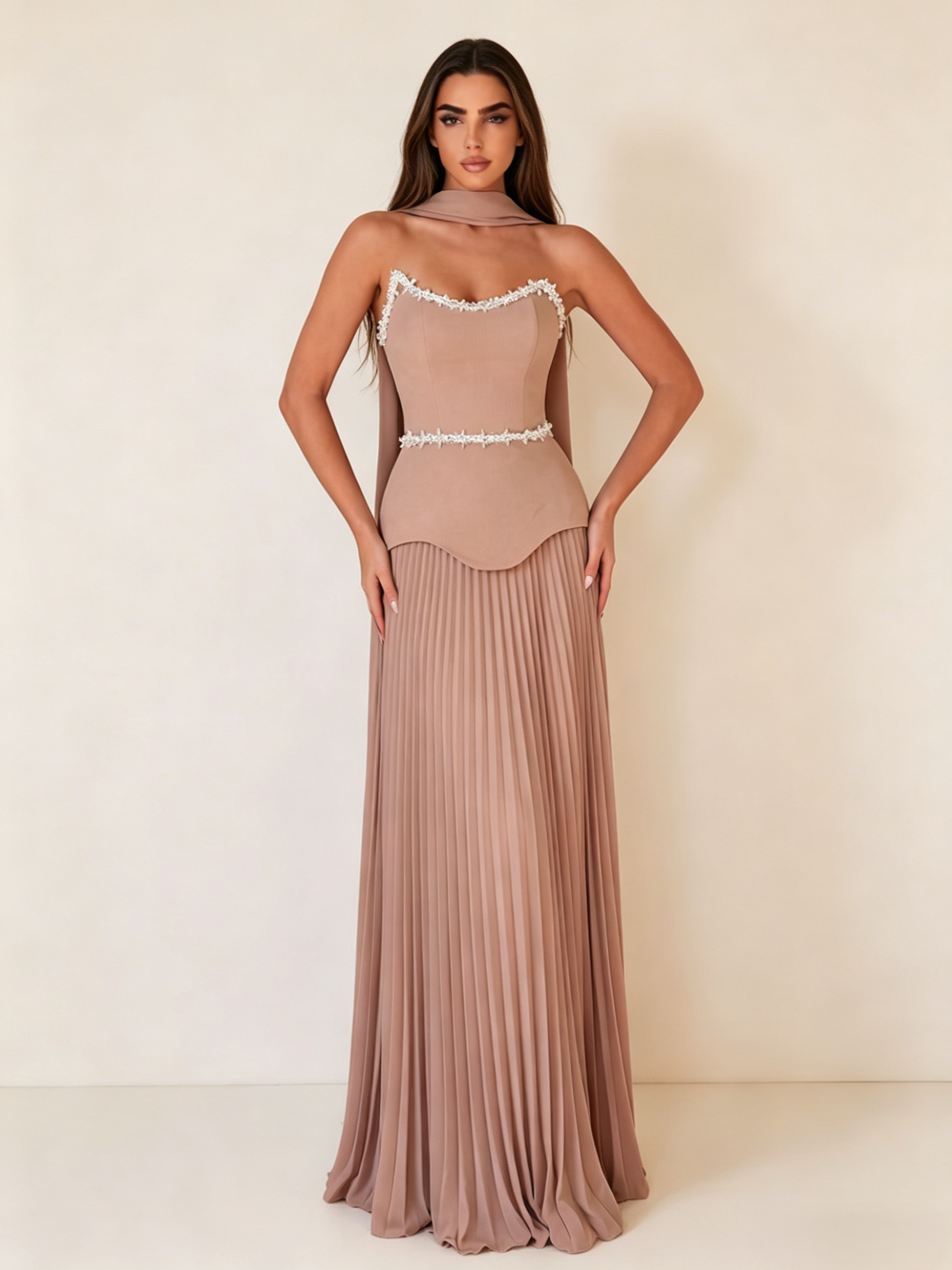 Corset&Pleated Maxi Skirt Wedding Guest Dress