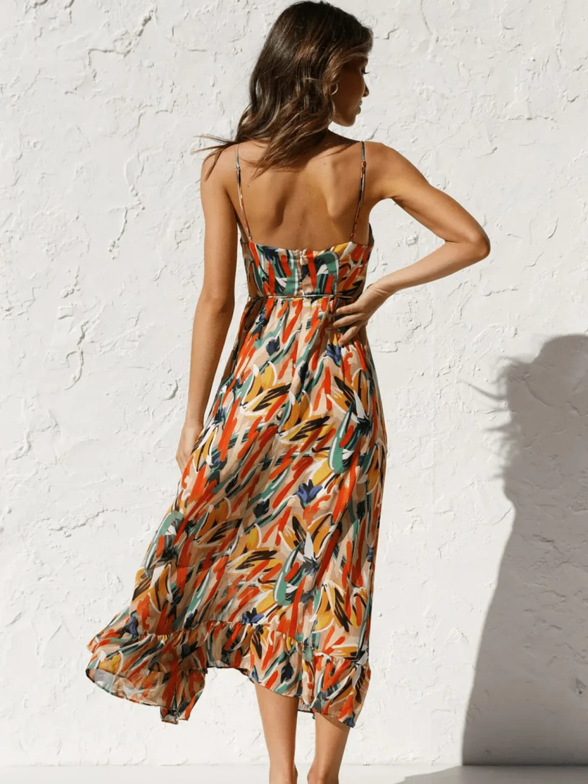Abstract Print Spaghetti Strap Midi Dress
