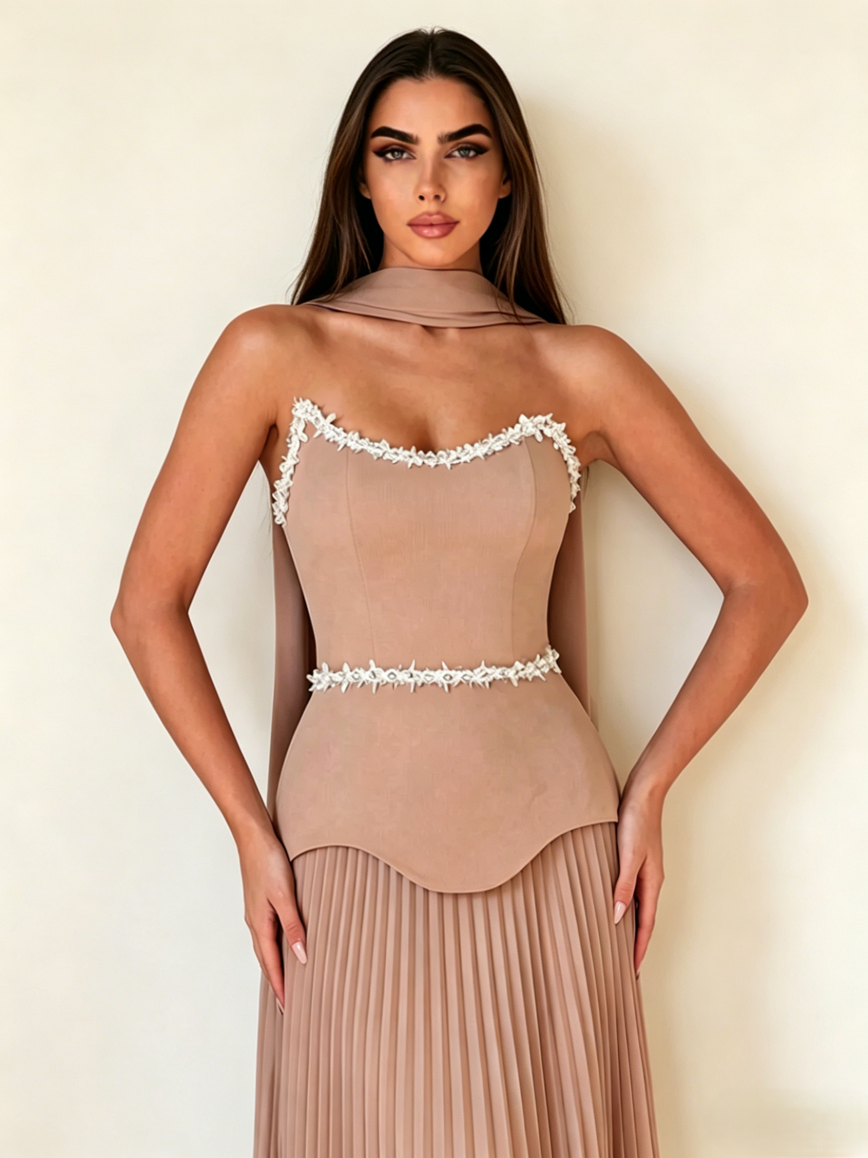 Corset&Pleated Maxi Skirt Wedding Guest Dress