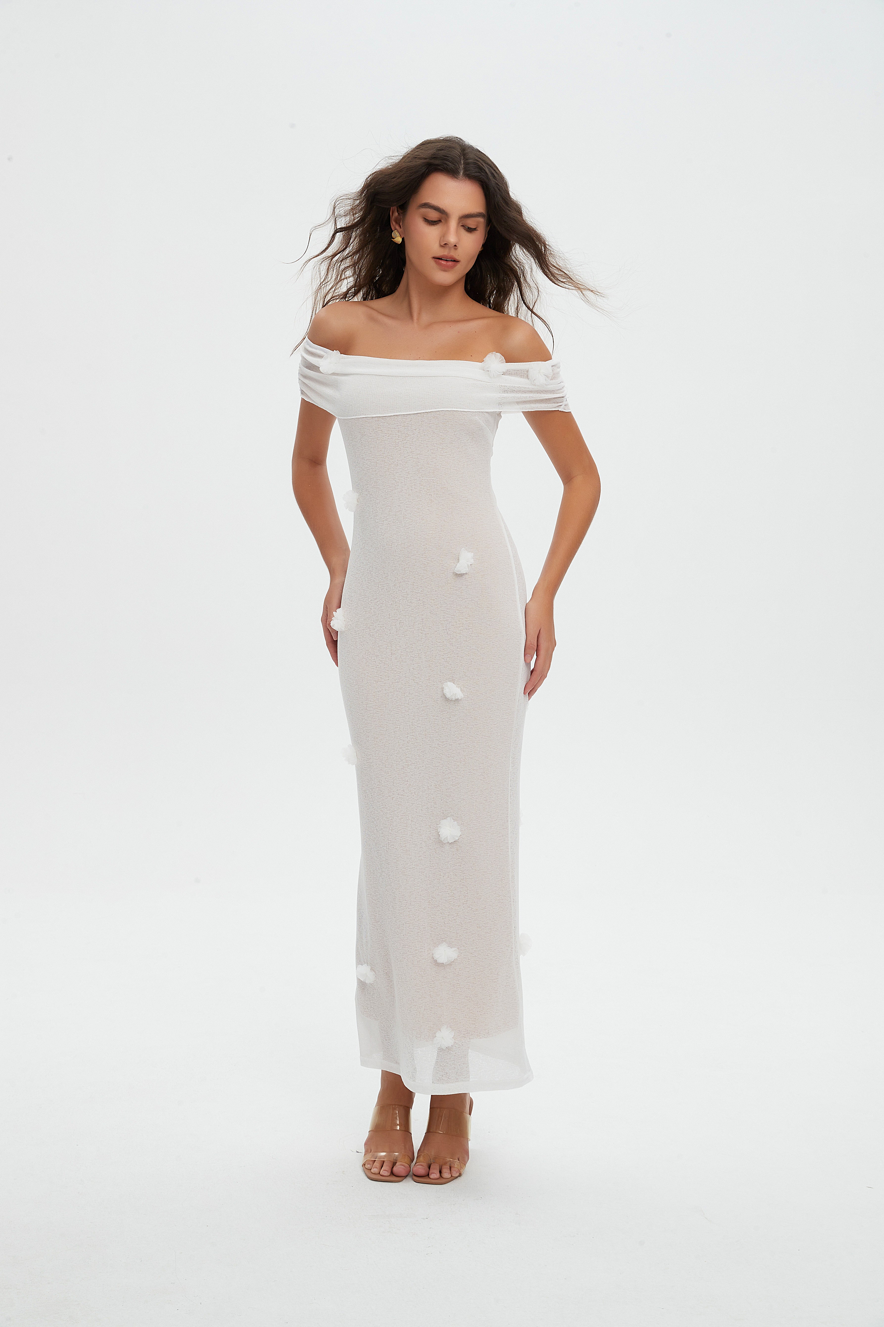 Romantic White Off-the-Shoulder Maxi Dress