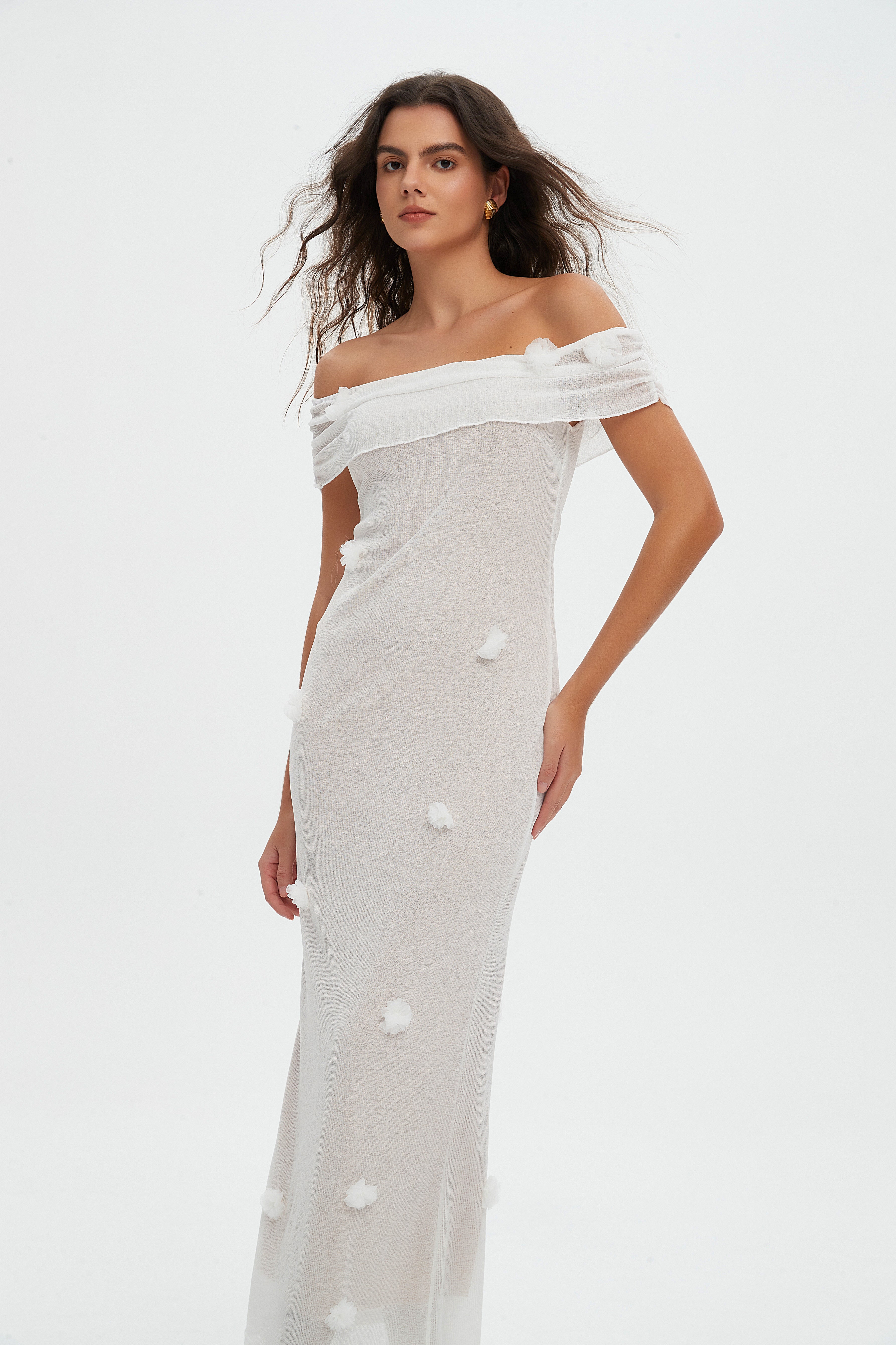 Romantic White Off-the-Shoulder Maxi Dress