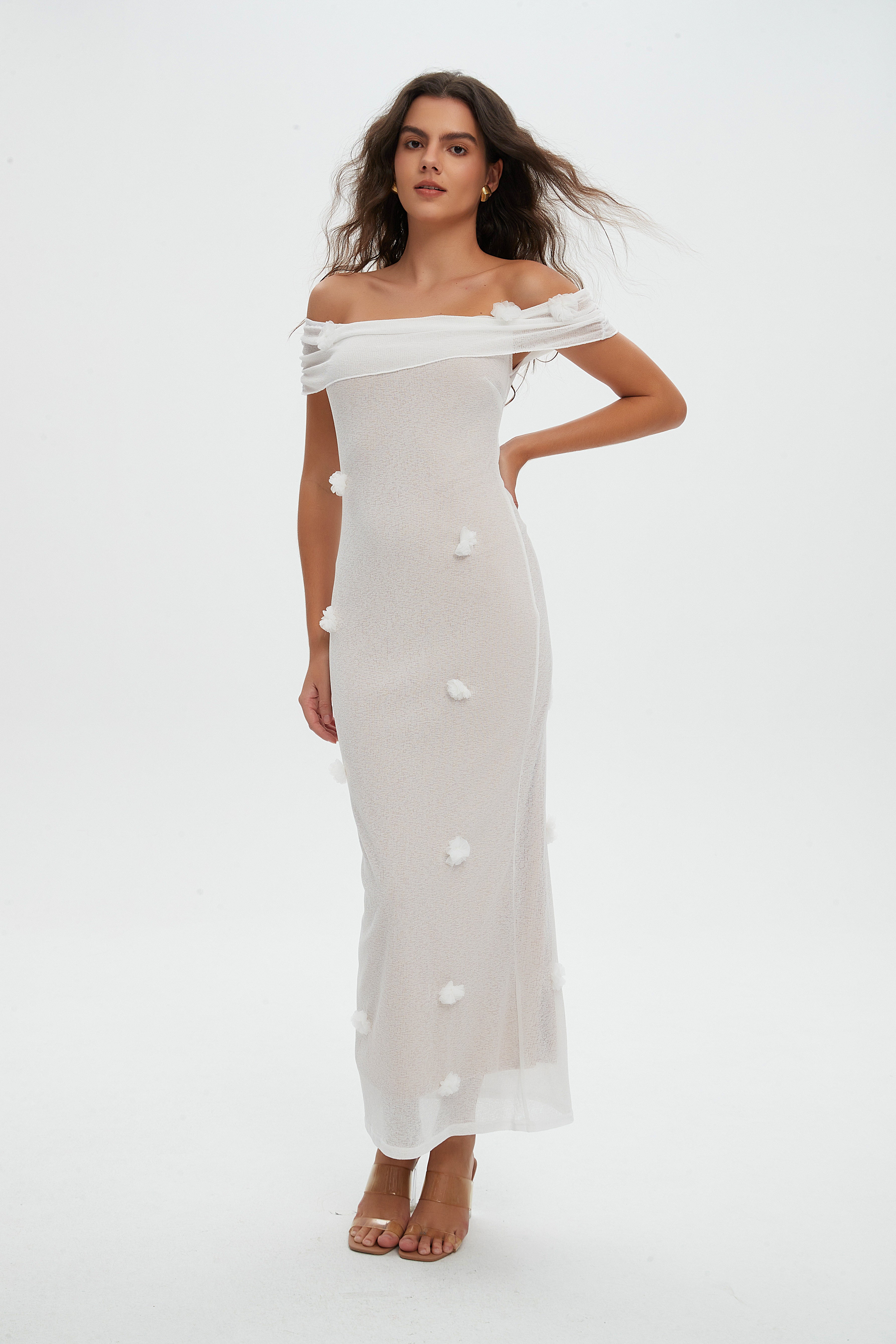 Romantic White Off-the-Shoulder Maxi Dress