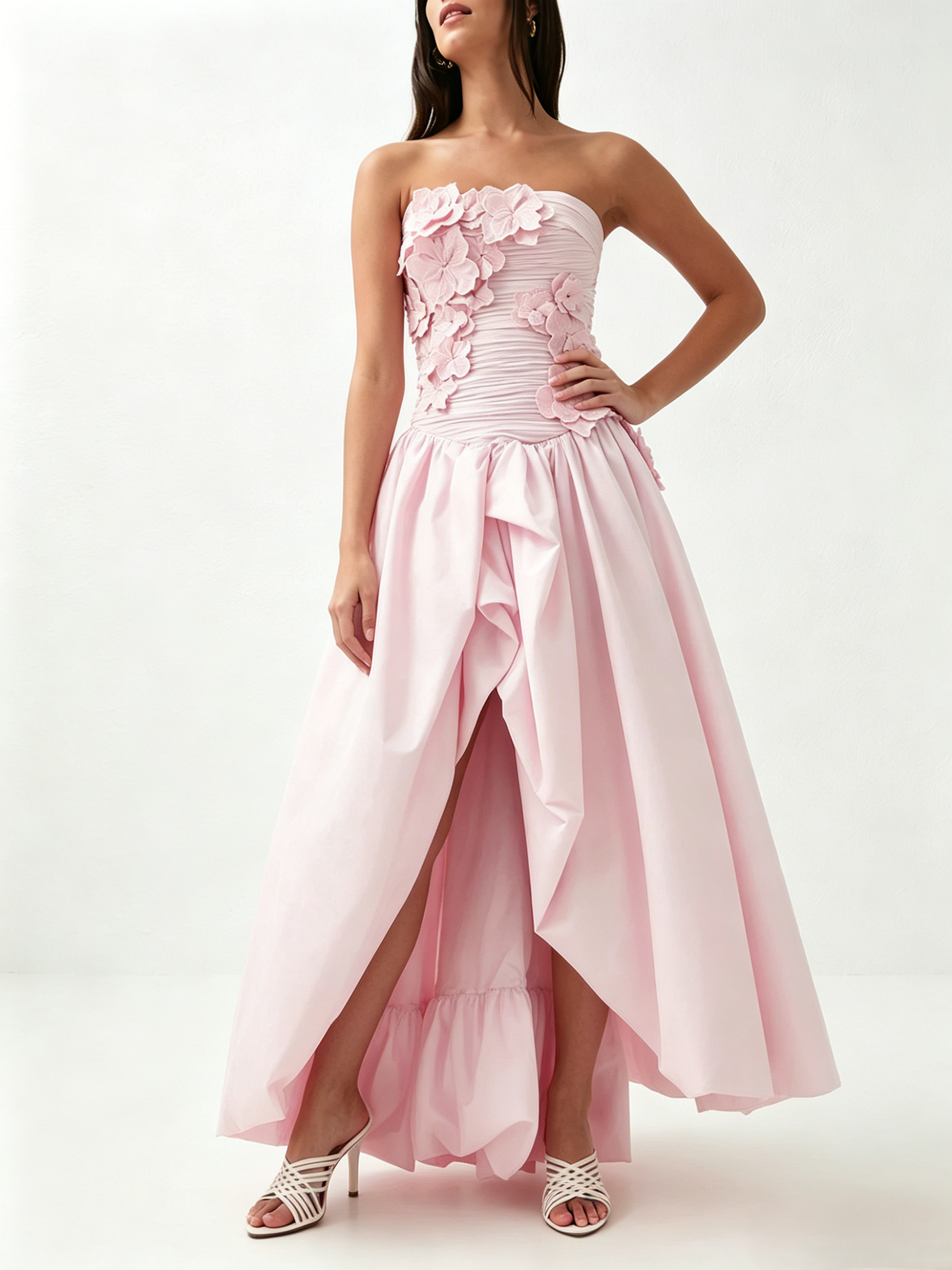 Pink Strapless 3D Floral Gown