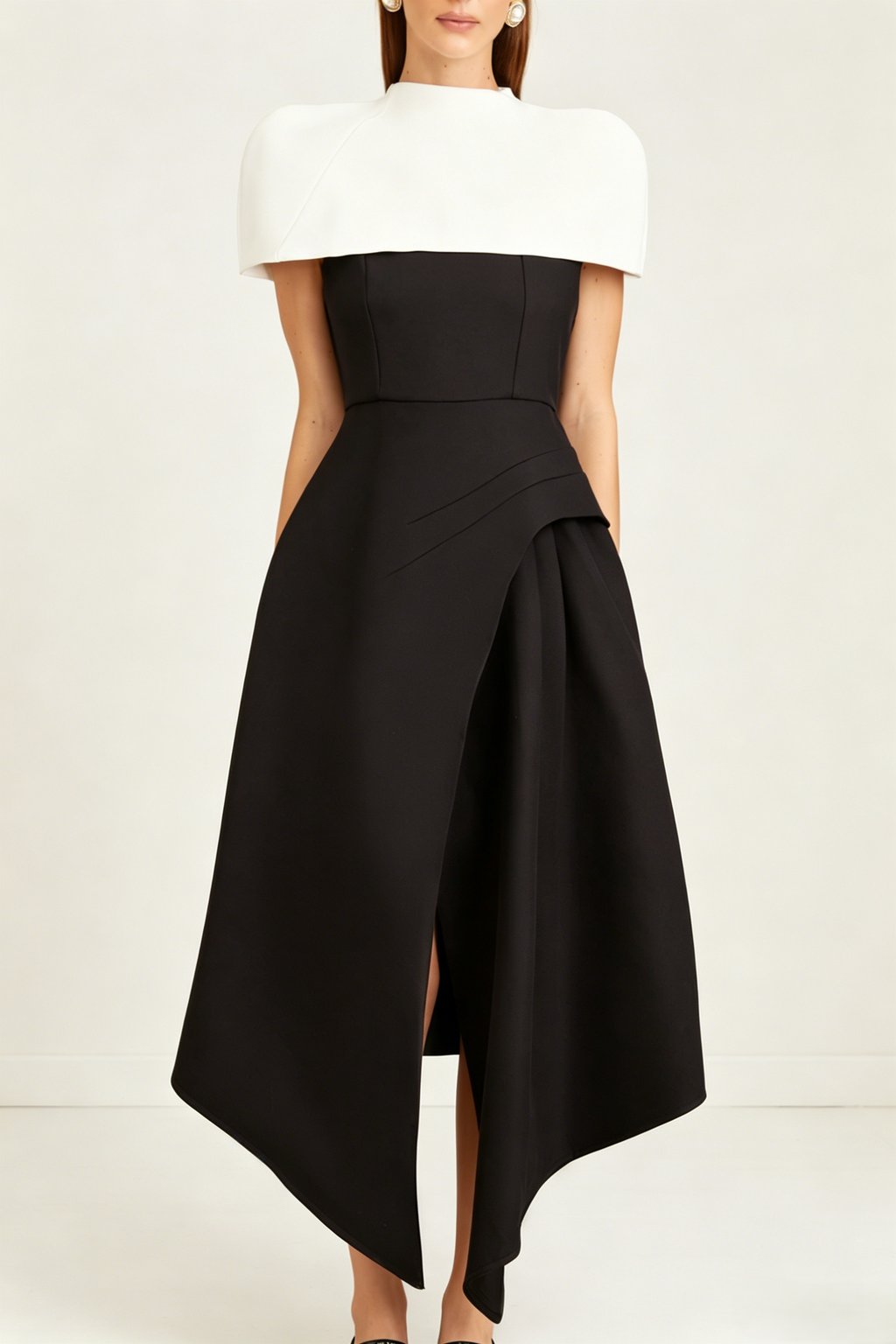 Modern Black and White Cape Dress
