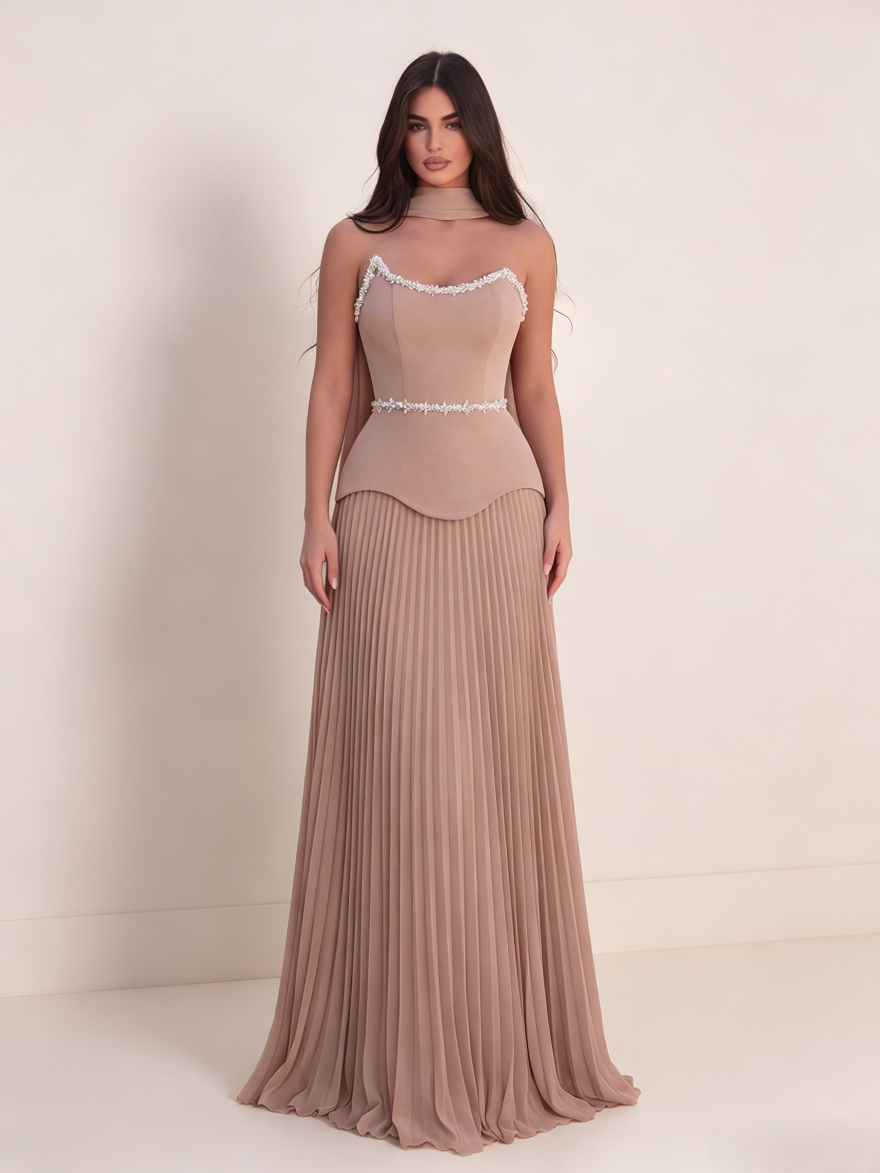Corset&Pleated Maxi Skirt Wedding Guest Dress