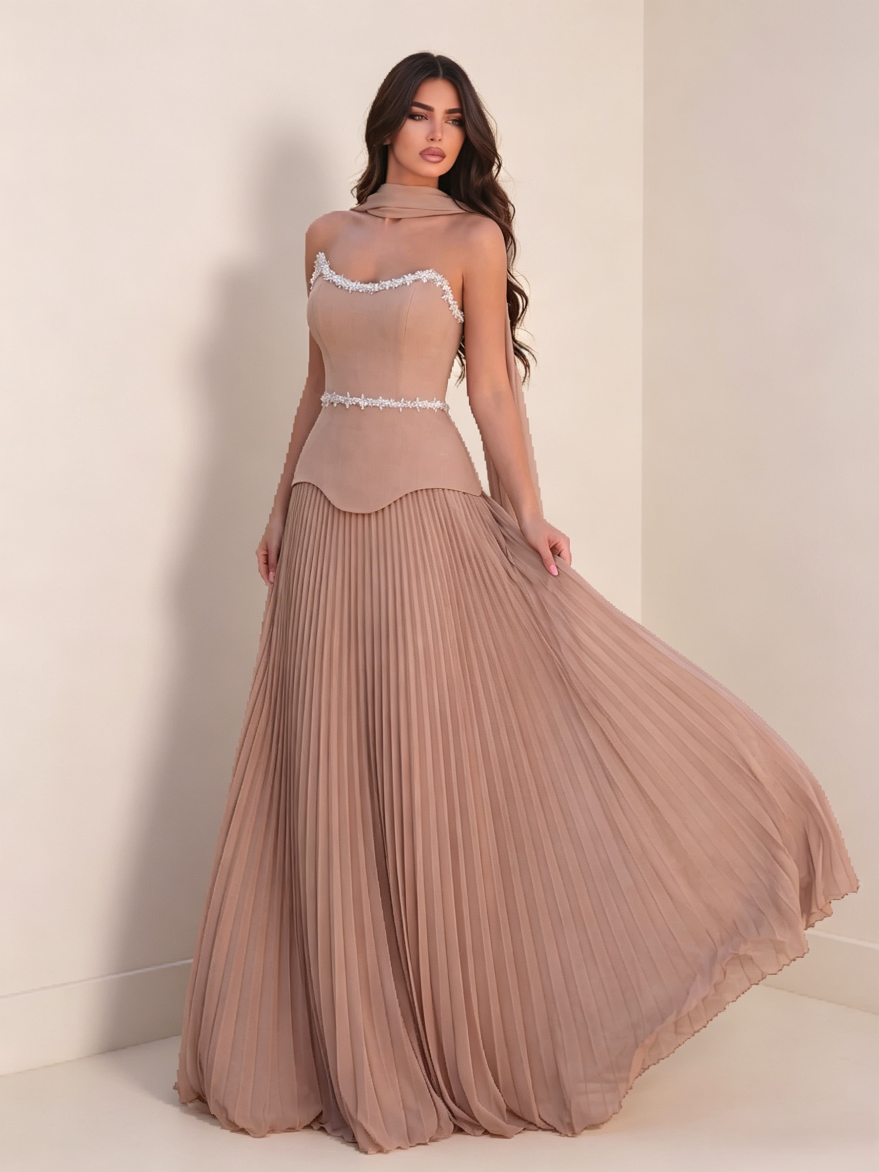 Corset&Pleated Maxi Skirt Wedding Guest Dress