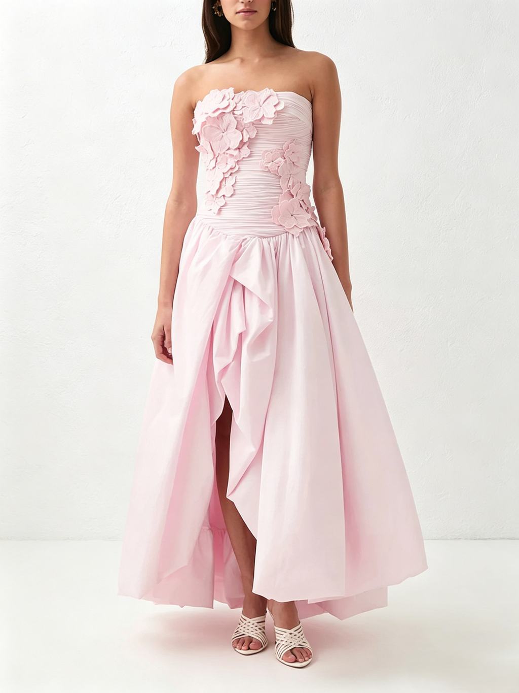 Pink Strapless 3D Floral Gown