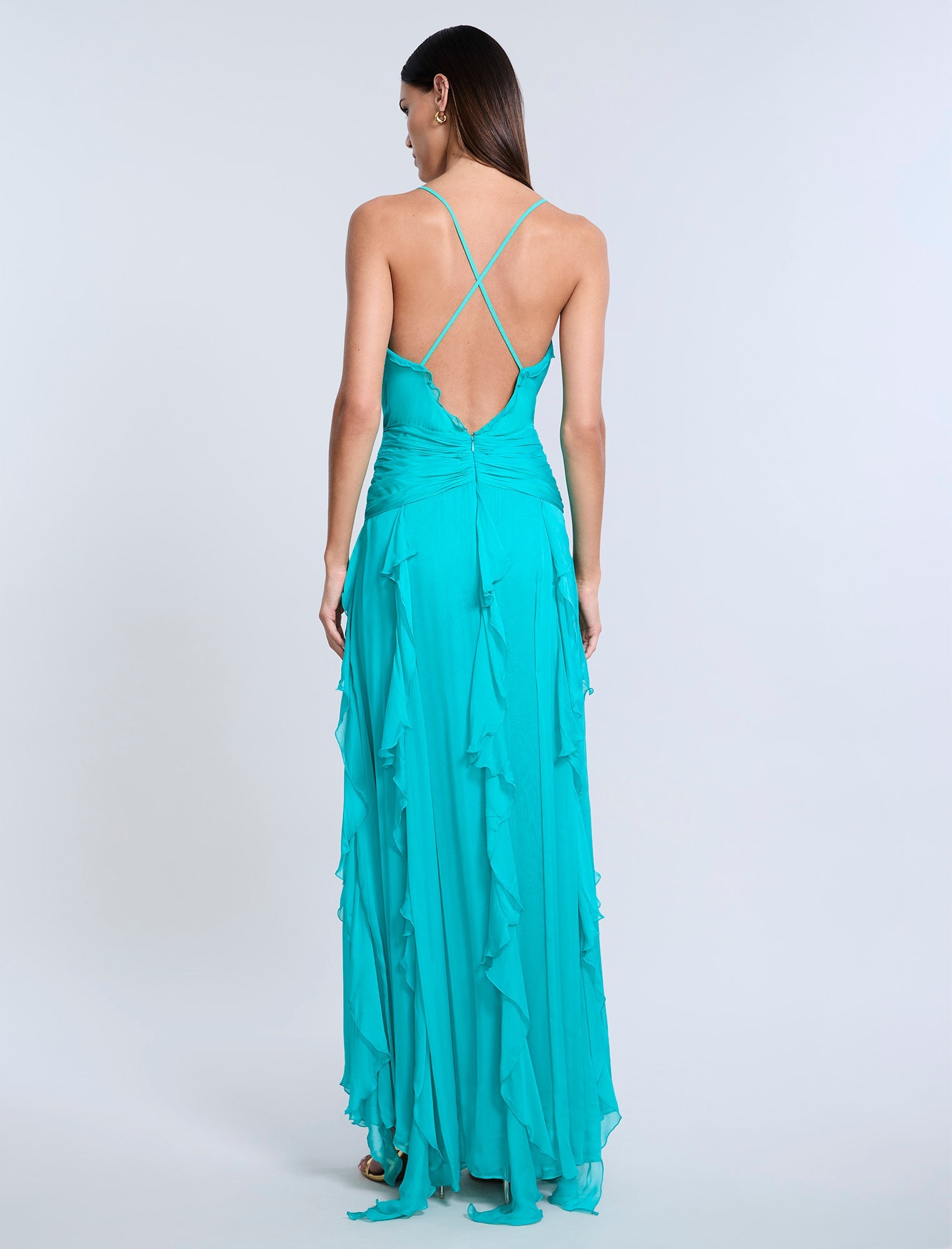 Sexy V Neck Ruffle Flowing Resort Maxi Dress