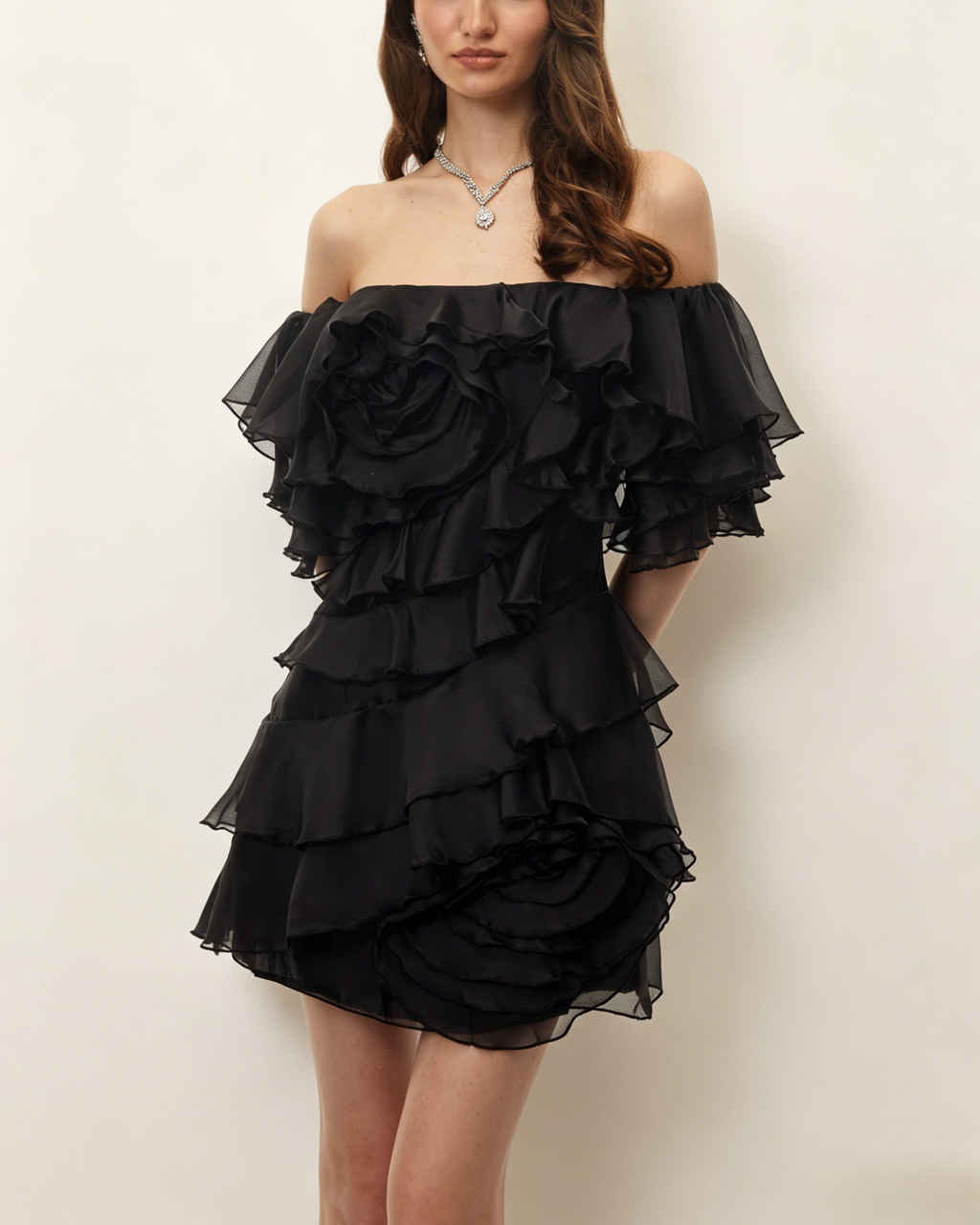 Romantic 3D Flower Ruffle Frill Mini Dress