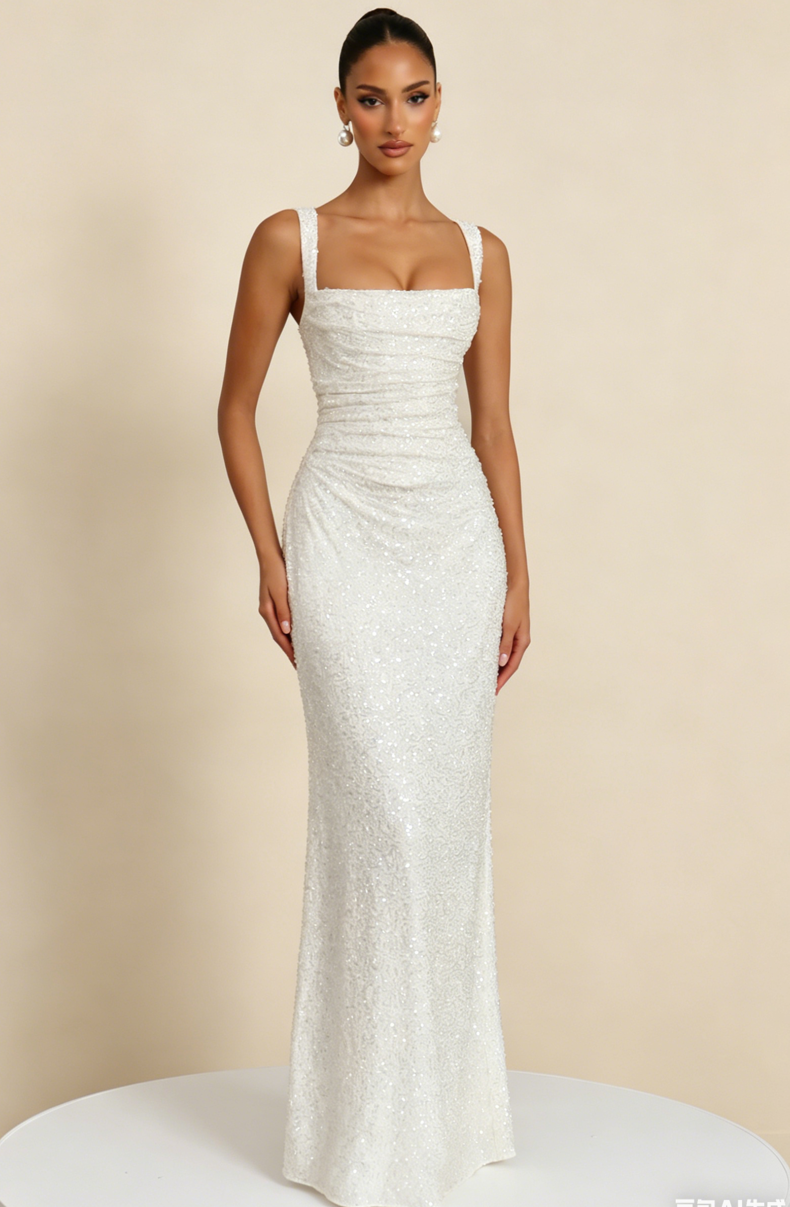 Elegant Square Neck   Evening Gown