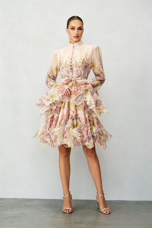 Pastel Floral  Ruffle Mini Dress