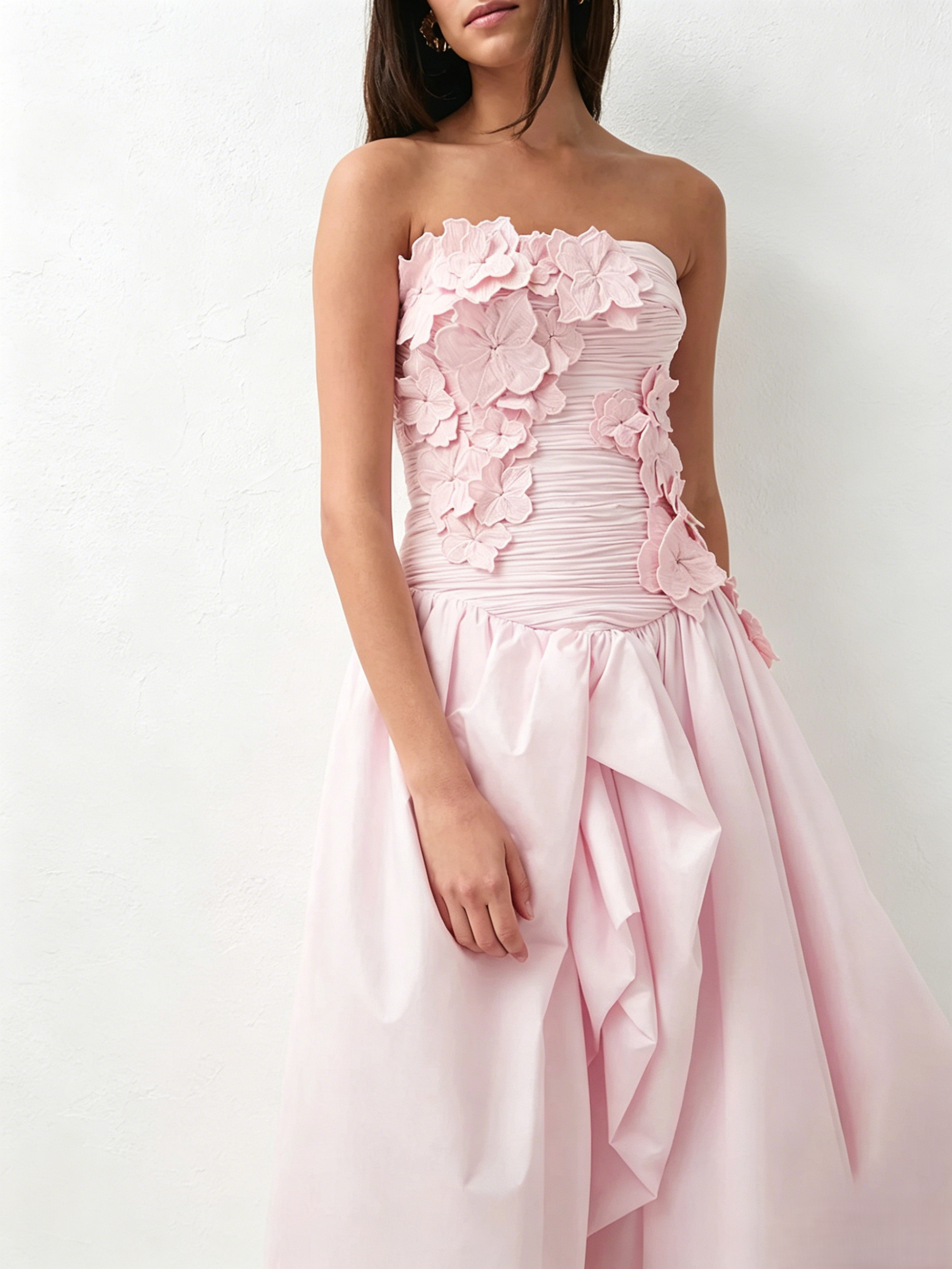 Pink Strapless 3D Floral Gown