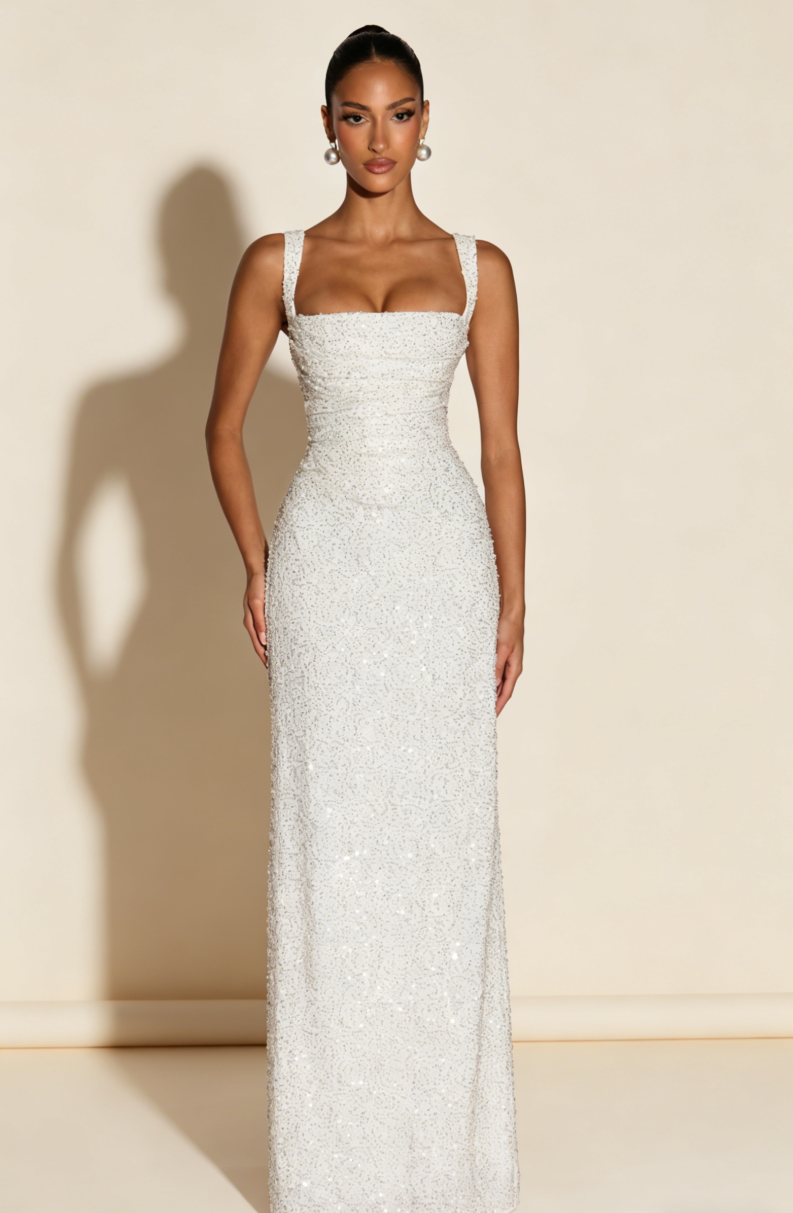 Elegant Square Neck   Evening Gown