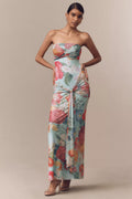 Floral Strapless Twist Front Maxi Dress