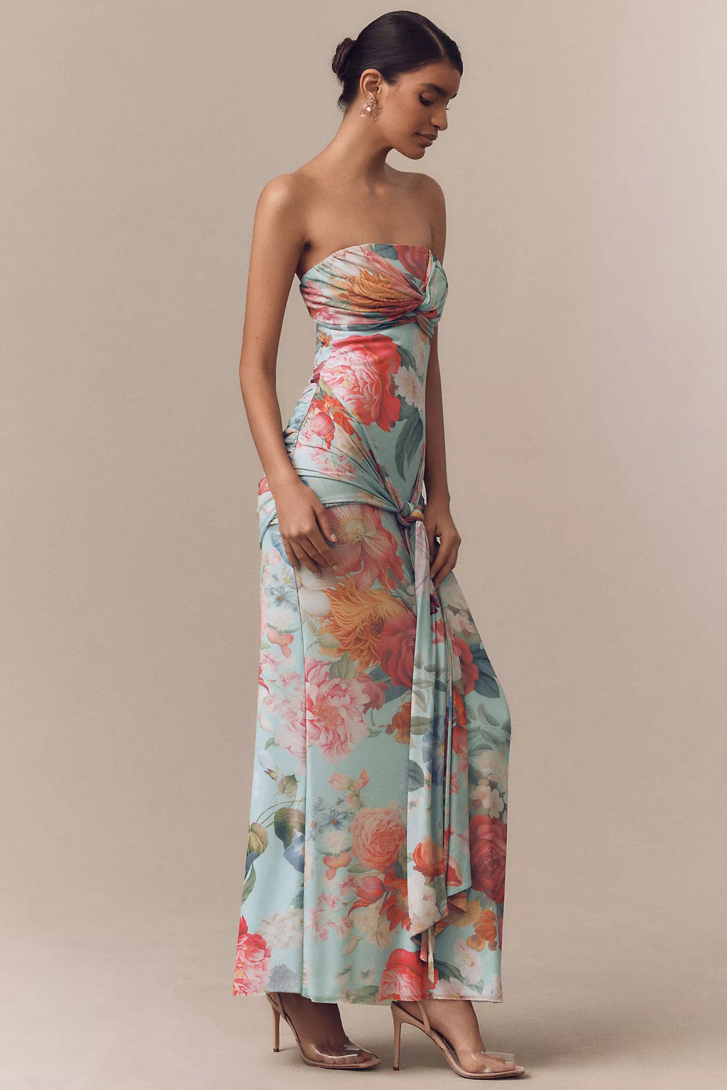 Floral Strapless Twist Front Maxi Dress
