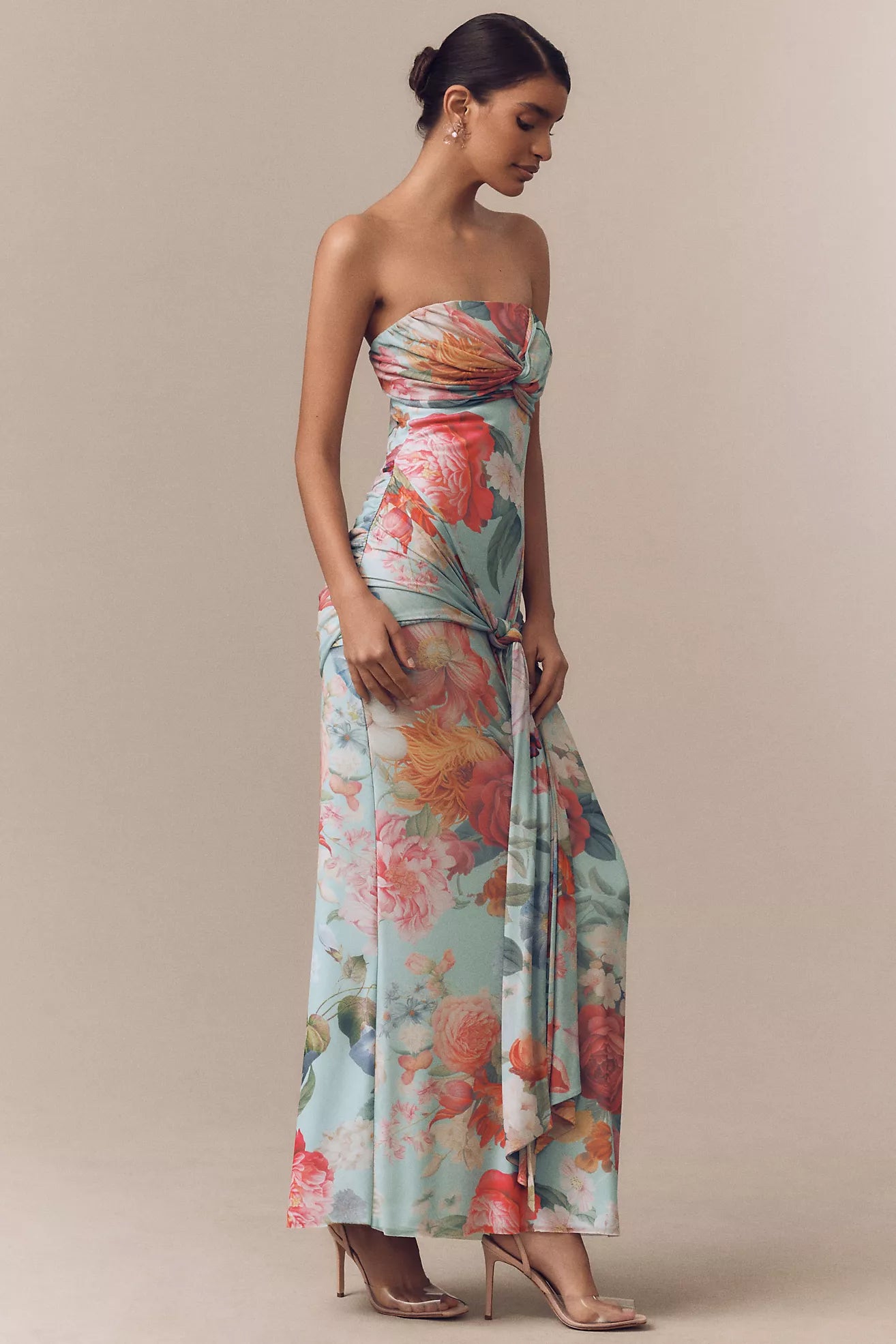 Floral Strapless Twist Front Maxi Dress