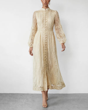 Bohemian Cream Lace Midi Dress