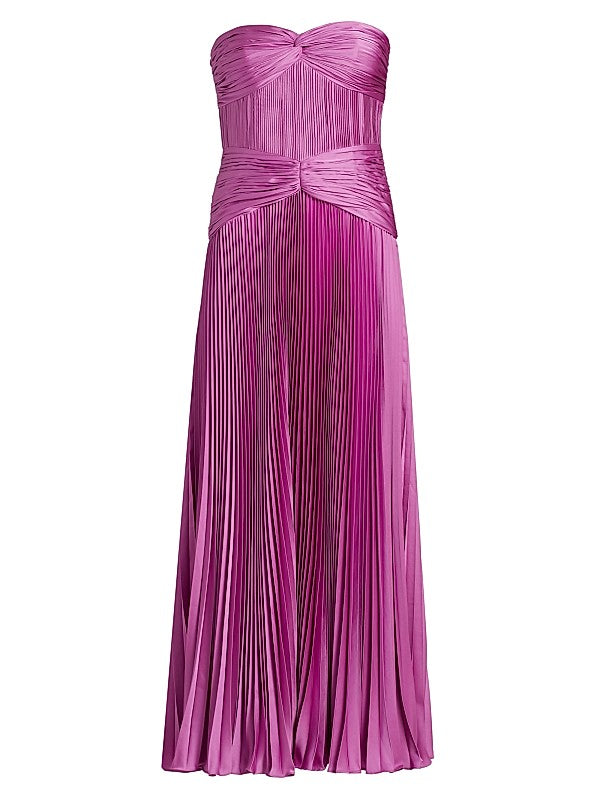 Magenta Pleated Strapless Maxi Dress