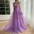 Lavender Floral Appliqué Tulle Princess Maxi Dress