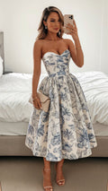 Floral Strapless Midi Dress