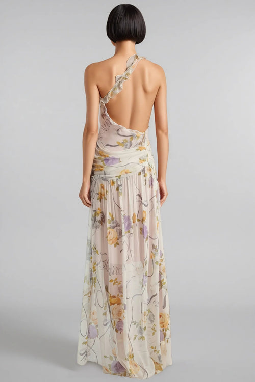 Chiffon Backless Floral Maxi Dress