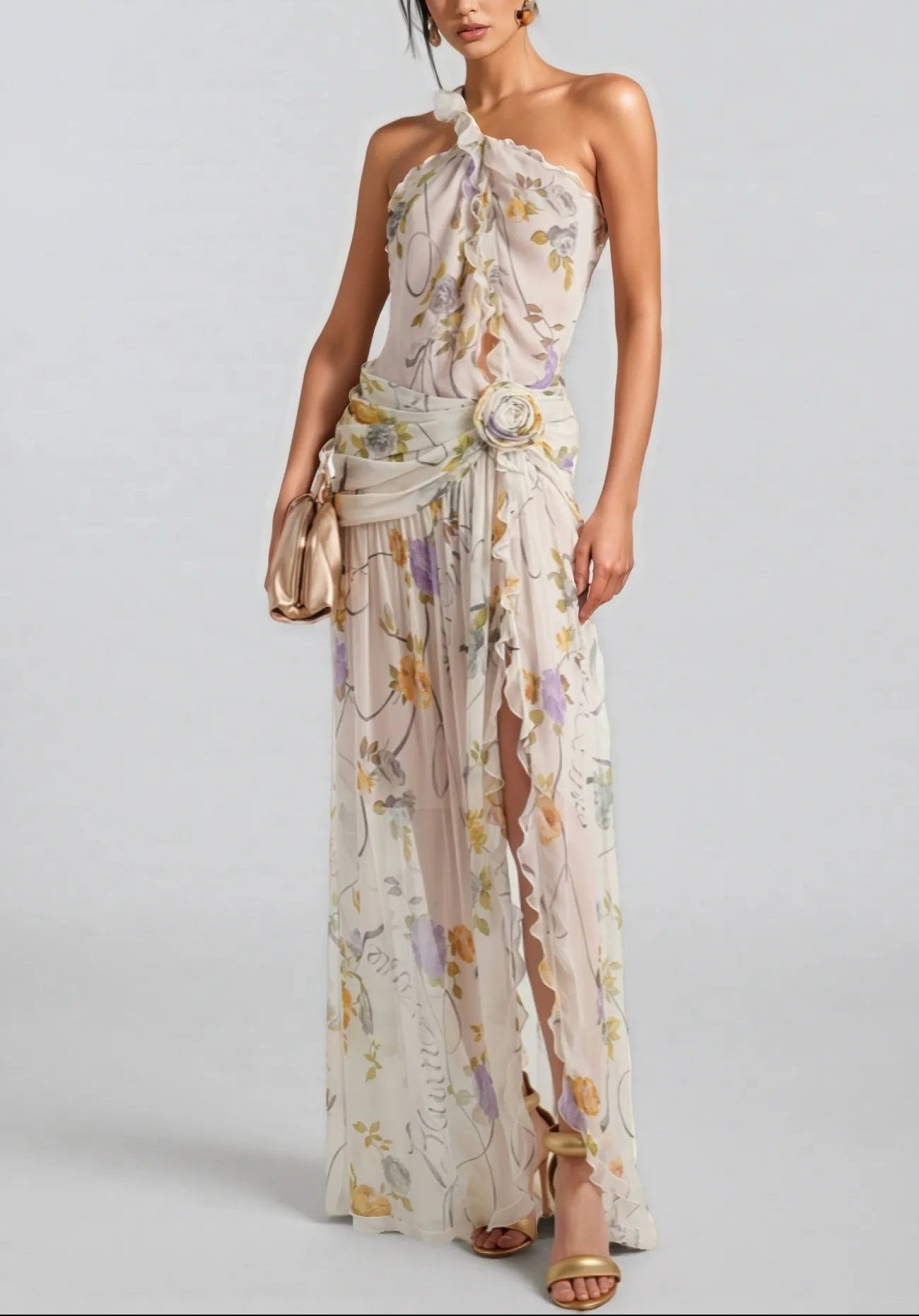 Chiffon Backless Floral Maxi Dress