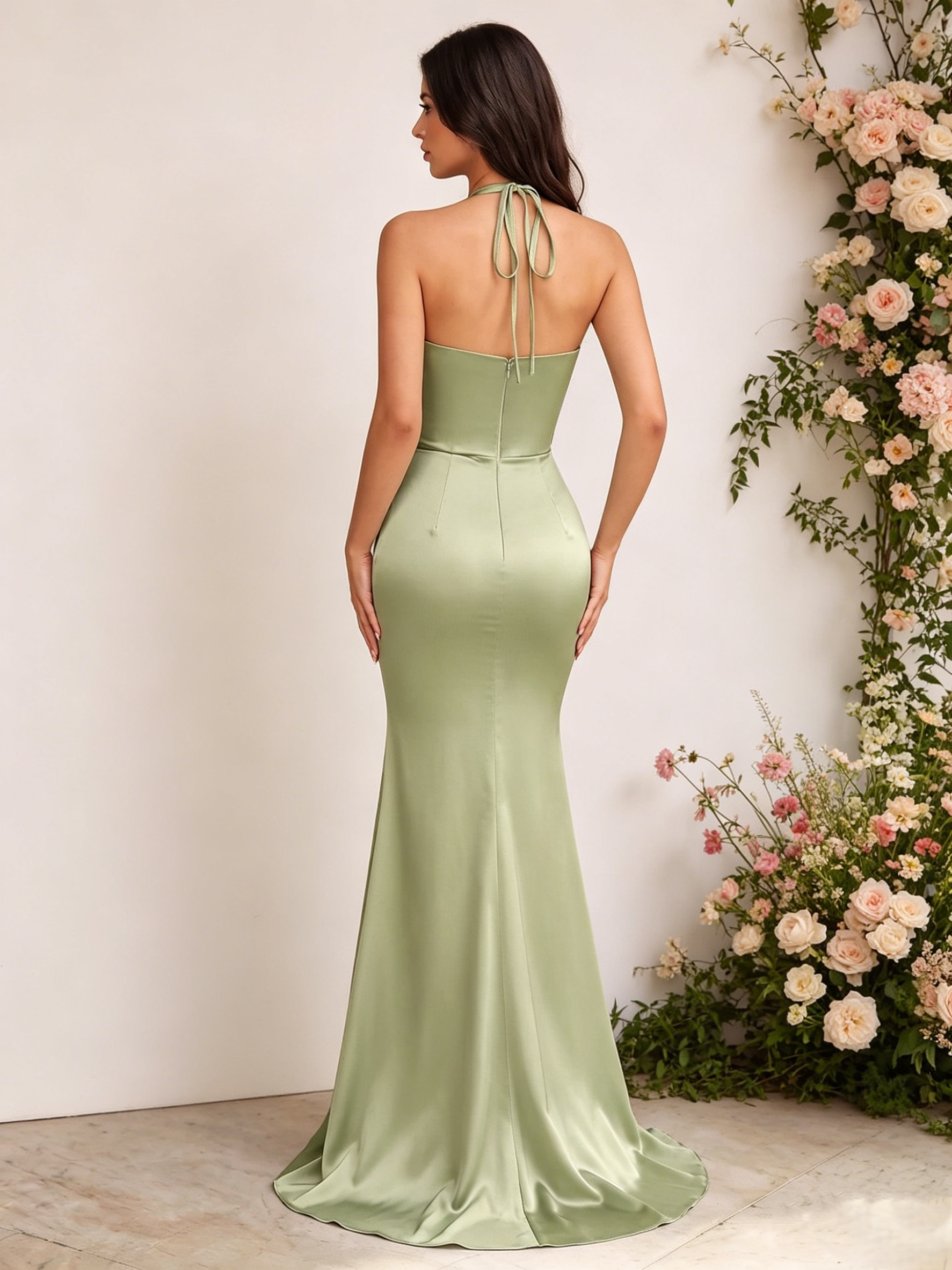 3D Flower  Sage Prom Dress